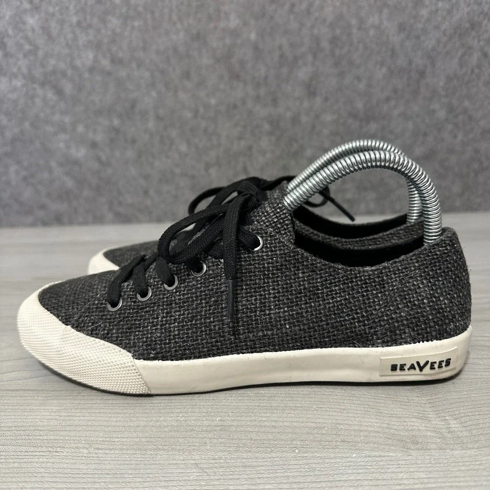 SeaVees‎ Monterey Raffia Lace Up Sneakers Black Womens Size 7.5 40700 Low Top